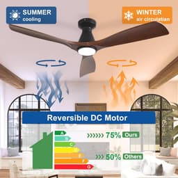 Depuley 52 inch plafondventilatoren met verlichting: walnoot 3-bladige inbouwventilator met laag profiel voor slaapkamer - dimbare buitenstille DC-motorventilator met afstandsbediening — thumbnail 2