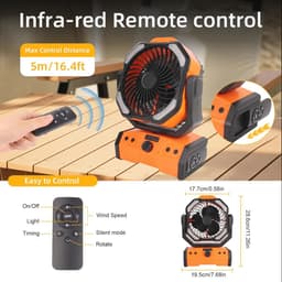 Draagbare Campingventilator - 30.000 mAh, Oplaadbaar met Afstandsbediening en LED Licht - Ideaal voor Buiten, Reizen en Thuisgebruik — thumbnail 3