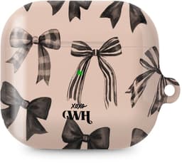 xoxo Wildhearts hoesje geschikt voor AirPods 4 - Winter Muse - Ook als telefoonhoesje verkrijgbaar - schokbestendige case - koptelefoonhoes - Beschermhoes met strikjes patroon - Beige — thumbnail 1