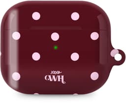 xoxo Wildhearts hoesje geschikt voor AirPods Pro - Polka Dots (Burgundy) - Ook als telefoonhoesje verkrijgbaar - schokbestendige case - koptelefoonhoesje - Beschermhoes met stippenpatroon - Bordeauxrood met witte stippen — thumbnail 1