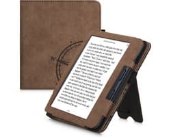 kwmobile flip cover geschikt voor Kobo Libra 2 - Case met magnetische sluiting - Hoes voor e-reader in bruin - Vintage Kompas design