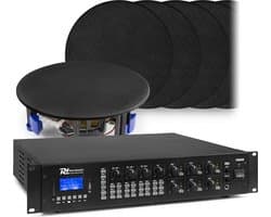 6-zone Bluetooth geluidsinstallatie van Power Dynamics - 12 zwarte plafondspeakers + 360W versterker