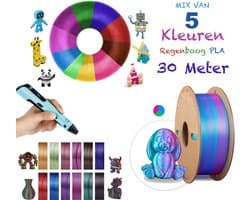 3D pen vullingen - Tri Color Glanzend PLA Filament - 5 Regenboog kleuren Vulling - 30 meter - 1,75mm - 3 kleuren in één vulling - Navulling 3D Pen Hervulling biologisch afbreekbaar PLA - Universeel Geschikt voor alle 3D pennen