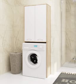 Badkamerkast voor Wasmachine FIN / Hoge Wasmachinekast met 2 Deuren / AKORD Furniture Factory / Sonoma Eik - Wit / 64 x 180 x 30 cm — thumbnail 2