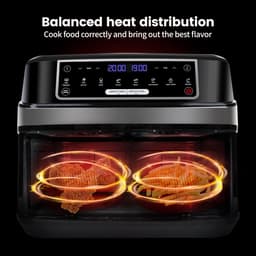 Digitale Airfryer - PFAS vrij - Groot 9 Liter - Heteluchtfriteuse - Inclusief in hoogte verstelbaar Grillrack - 2 onafhankelijke 4,5L lades - met LED-touchscreen - Zwart - Digital screen - 8 Voorinstellingen — thumbnail 4