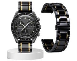 Stravo Luxe Keramische Roestvrijstalen Horlogebandje voor Samsung Galaxy Watch 7 / 6 / 5 / Pro / 4 / 3 / Active 2 - Garmin Approach / Forerunner / Venu 2 Plus / SQ / Vivomove - Polar Ignite /Unite - SmartWatch bandje voor alle 20mm Horloges - Goud