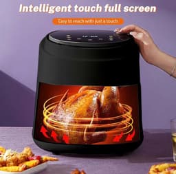 Airfryer - Grote Capaciteit - Inhoud 8L - Multifunctionele Friteuse - Heteluchtfriteuse - Temperatuurregeling - 220-240V - Oven - Grill - Defrost Function - Zwart — thumbnail 2