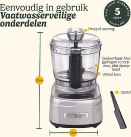 Cuisinart - Mini Prep Pro - Compacte mini keukenmachine - Mixer - Pulsefunctie en druppelgaten - Zilver - 900ml — thumbnail 3