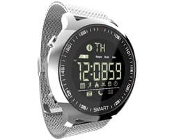 DrPhone EX18 – 1.12 Inch Smartwatch - Externe Camerabediening – Stappenteller / Calorieteller - IP67 Waterdicht - 24-uurs slaapmonitoring - Bluetooth 4.0 - Alarmfunctie en wekker – Roestvrij Stalen Band - Zilver