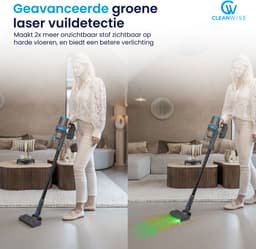 CleanWise Rita – Steelstofzuiger Draadloos met Kruimeldieffunctie – Zonder Zak op Accu – 30kPa Zuigkracht – Groene Laser – HEPA 14 Filter – Lichtgewicht 1,5 kg – Tot 60 Min Accuduur – Voor Huisdierharen – Nederlands Merk — thumbnail 4