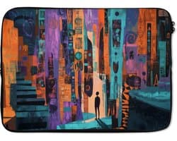 Laptophoes 14 inch - Abstract - Figuren - Kleurrijk - Laptop sleeve - Binnenmaat 33x23 cm - Zwarte achterkant