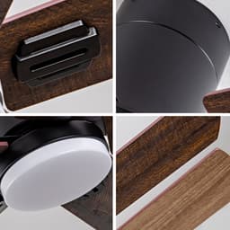Plafondventilator met verlichting en afstandsbediening – 107 x 107 x 25 cm – 6 snelheden en omkeerbare DC-motor – voor binnen en overdekt buiten – zwart en donker walnoot — thumbnail 5