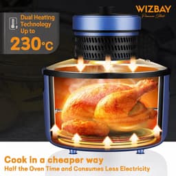 WizBay Premium Select® 8L Visual Airfryer met Glazen Inkijk – 2200W – Rotisserie – 8 Satéspiesen – Draaispit Kip – Roterend Mandje – Roerpeddel – Bakplaat – 80-230°C — thumbnail 5