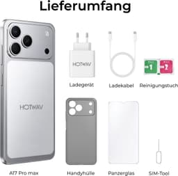 HOTWAV A17 Pro Max smartphone met Android 16 - 4 GB+128 GB opslag - mobiele telefoon 5160 mAh - Goedkope smartphone - Zilver — thumbnail 3