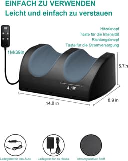 Voetmassage apparaat met verwarming, diepe weefselmassage, ontspannende beenspieren, voet- en kuitenmassage apparaat met massage rollen. — thumbnail 4
