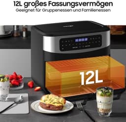Heteluchtfriteuse Dubbele Kamer - 12 Liter Inhoud - 2600 W Vermogen - Polypropyleen Materiaal - Zwart - Airfryer — thumbnail 3