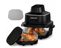 Draagbare glazen Air Fryer heteluchtfriteuse, 4 l/1,5 l, 1500 W, olievrije luchtfriteuse met kijkvenster, glazen kom, 4 modi, zonder coating, vaatwasmachinebestendig