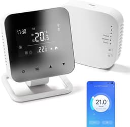 Slimme draadloze thermostaat met WiFi en RF-ontvanger (3A) voor cv-ketel en vloerverwarming, 7-daagse programmeerbare kamerthermostaat, spiegelend scherm, opbouwmodel, compatibel met — thumbnail 1