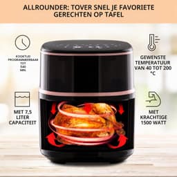 Airfryer Met Stoomfunctie - 7,5 Liter - 1500 W - 16 Kookprogramma’s - Touchscreen - Instelbare Temperatuur - Timer - Vaatwasserbestendige Onderdelen - Zwart — thumbnail 1