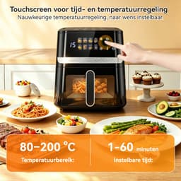 Puluomis Airfryer 6,5L – Heteluchtfriteuse – PFAS-vrij - 1350W – 8 Programma’s – Digitaal Display - Je kunt tot 2000 gram friet per keer frituren — thumbnail 3