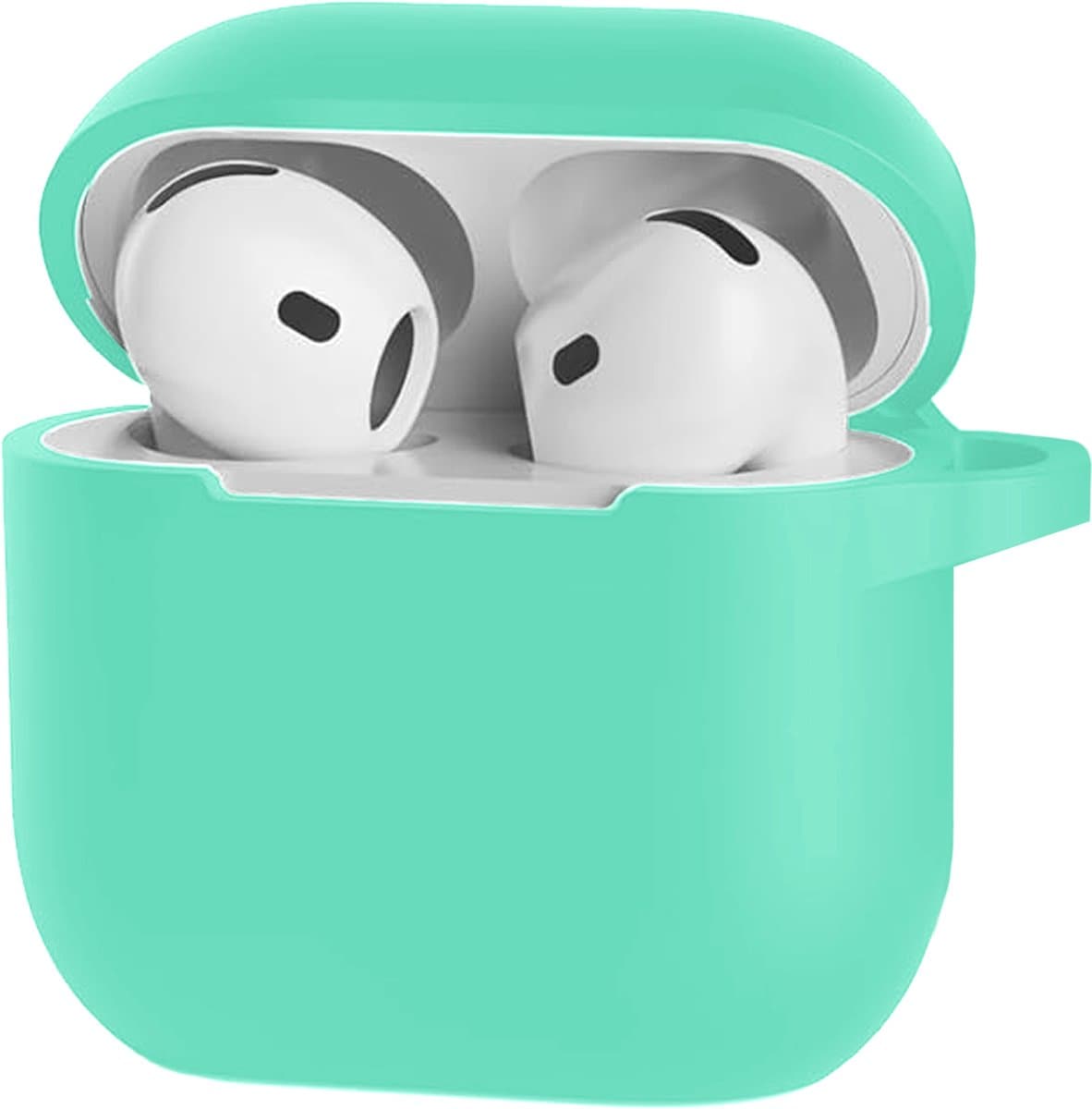 Hoesje Geschikt voor Apple AirPods 5 - Siliconen Hoes met Clip - Silicone Case Cover - Turquoise — afbeelding 1