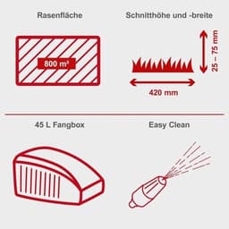 Benzine-duwmaaier - Loopmaaier voor gazon - Voor kleinere tuinen - Zelfaandrijving met grote wielen - 42 cm maaibreedte - Rood en zwart — thumbnail 2