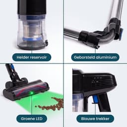 Cheqo® Steelstofzuiger Draadloos - Cycloon - Kruimeldief - 2 in 1 - Handstofzuiger - Snoerloos - Zakloos - Stofzuiger zonder Zak - Kruimelzuiger - op Accu - met HEPA Filter en LED Verlichting - voor Huisdieren - voor Harde Vloeren en Tapijt — thumbnail 4