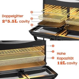 Dubbele Airfryer XL - Hetelucht Friteuse - Airfryer met Dubbele Mand - Bakprogramma — thumbnail 2