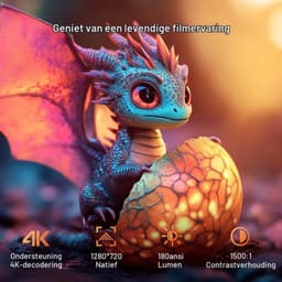 Beamer Mini Projector - 1280 x 720 HD Resolutie - 4K Signaalverwerking - Wifi 6 Bluetooth 5.4 - Draagbaar Tafelbladmontage — thumbnail 3