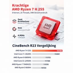 Firebat U6B Windows laptops - Gaming Lapto - 16 inch 2.5K IPS laptop - AMD Ryzen™ 7 H255 - 120Hz - 16GB DDR5 RAM - 512GB SSD - Windows 11 - Aluminium bovenklep - Stevige behuizing - Draagbaar — thumbnail 2