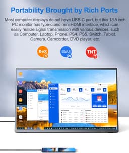 UPERFECT Draagbare monitor 18,5 inch, 120 Hz, 1920x1080 FHD IPS, USB-C- & Mini-HDMI-poort, 1200:1 tweede scherm met geïntegreerde standaard voor laptop/telefoon/spelconsole, VESA-montage mogelijk — thumbnail 4