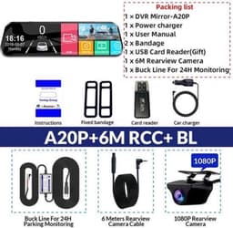 Dashcam voor Auto - 10 Inch Touchscreen Spiegelcamera - 1080P AHD Dashcam - Nachtzicht - Groothoek 170° - Parkeermodus - Inclusief 6M RCC BL - Zwart — thumbnail 2