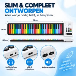 BP® Kinder Piano - Piano Kind - Speelgoed Piano - Keyboard voor Kinderen - Muziek Speelgoed - Speelgoed vanaf 6 Jaar - 8 Klanken - 6 Demo's - Oplaadbaar & Oprolbaar - Regenboog — thumbnail 5