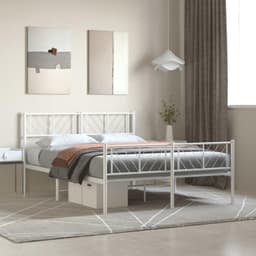 Bedframe met hoofd- en voeteneinde, metaal, wit, 150 x 200 cm, hotelbedframe, bedframe voor woonkamer, slaapkamer, geschikt voor slaapkamer — thumbnail 1