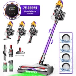 Hiaonyx steelstofzuiger - 8-in-1 steelstofzuiger draadloos - 75000pa - Met dierenborstel - LED Groene Stofdetectielamp - Geschikt voor Tapijten - Harde Vloeren en Dierenharen - 2-liter stofopvangbox - Paars — thumbnail 1