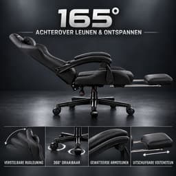 Valconx - Gamestoel Met Voetsteun- Gaming Stoel - Ergonomische Bureaustoel - Gamestoel - Verstelbaar - Gaming Chair - Zwart — thumbnail 3