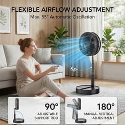 Bresht Opvouwbare Staande Ventilator - 8000 mAh - 4 Snelheden - 5 hoogtestanden - Afstandsbediening - USB-C - Zwart - 22 × 105 cm — thumbnail 5