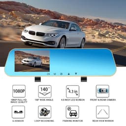 Full HD auto dashcam spiegel, autoblackbox DVR, voor en achter camera. — thumbnail 3