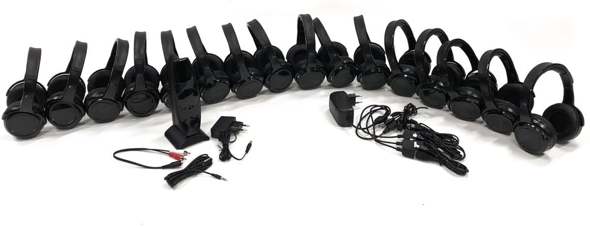 Silent Disco Compleet - Set met 16 koptelefoons, 1 zender en laadsysteem — afbeelding 1