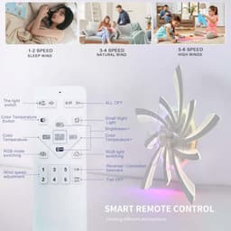 Dimbare Plafondventilator met Licht en Afstandsbediening voor Slaapkamer, Keuken en Woonkamer — thumbnail 2