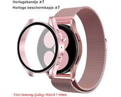 【Voordeelbundel】Stravo Luxe Milanees bandje Roze Goud + TPU Case Roze Goud - Geschikt voor Samsung Galaxy Watch 7 40mm - Beschermhoes voor Galaxy Watch 7 40mm Smartwatch - Luxe Milanese horlogebandje met hoesje-set