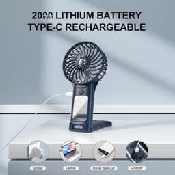 Draagbare USB Mini Ventilator met Spiegel - Stil, 4 Snelheden, 2000mAh, Perfect voor Thuis en Reizen — thumbnail 3