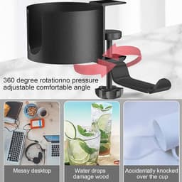 Hoofdtelefoonhouder met Bekerhouder – 360° Rotatie, Aluminium, Eenvoudige Installatie – Ideaal voor Bureau en Gamingtafel — thumbnail 3