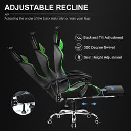 GTPLAYER Gamingstoel Ergonomische met Volledige Ondersteuning voor Hoofd, Lenden en Voeten, PU-Groen — thumbnail 4