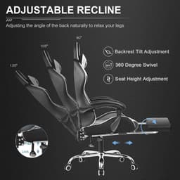 GTPLAYER Gamingstoel Ergonomische met Volledige Ondersteuning voor Hoofd, Lenden en Voeten, PU-Wit — thumbnail 4