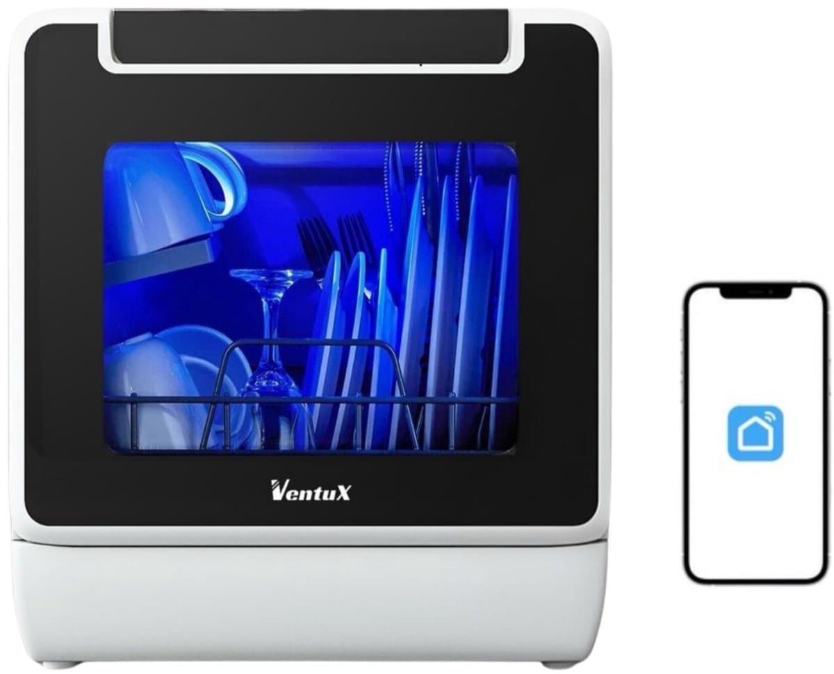 Ventux® Mini Vaatwasser Incl. App – 8 Programma’s – 2-4 couverts - Vaatwasser Vrijstaand Voor Camping - 900 Watt Afwasmachine – 42,5 x 42,8 x 45,8 cm - Wit — afbeelding 1