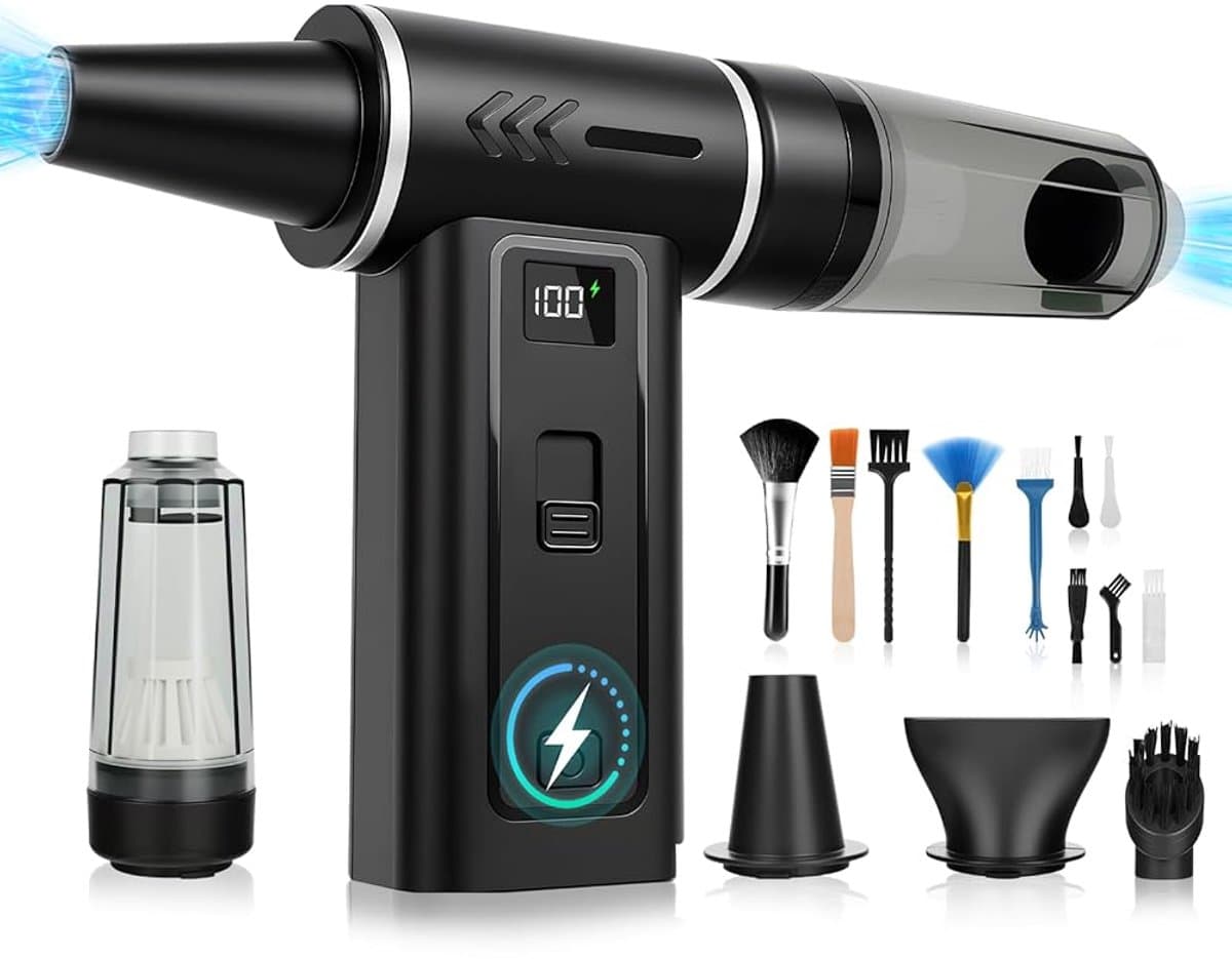 Elektrische luchtblazer 2 in 1 - persluchtreiniger en stofzuiger - tot 180000 rpm - 8000 mAh accu - digitaal display - voor pc en toetsenbord reiniging — afbeelding 1
