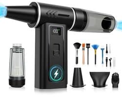 Elektrische luchtblazer 2 in 1 - persluchtreiniger en stofzuiger - tot 180000 rpm - 8000 mAh accu - digitaal display - voor pc en toetsenbord reiniging