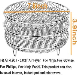 Ronde airfryer van 20 cm, 3 lagen, stapelbaar, compatibel met dehydrators, accessoires gemaakt van 304 roestvrij staal, geschikt voor airfryers, ovens, dubbele lades, grillroosters en Ninja Foodi grillroosters. — thumbnail 6