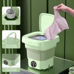 Opvouwbare Mini Wasmachine Compact Energiezuinig 8L Capaciteit met 3 Tijdsinstellingen Draagbare Wasmachine voor Studenten Camping Appartementen Babykleding Handdoeken Ondergoed groente — thumbnail 3